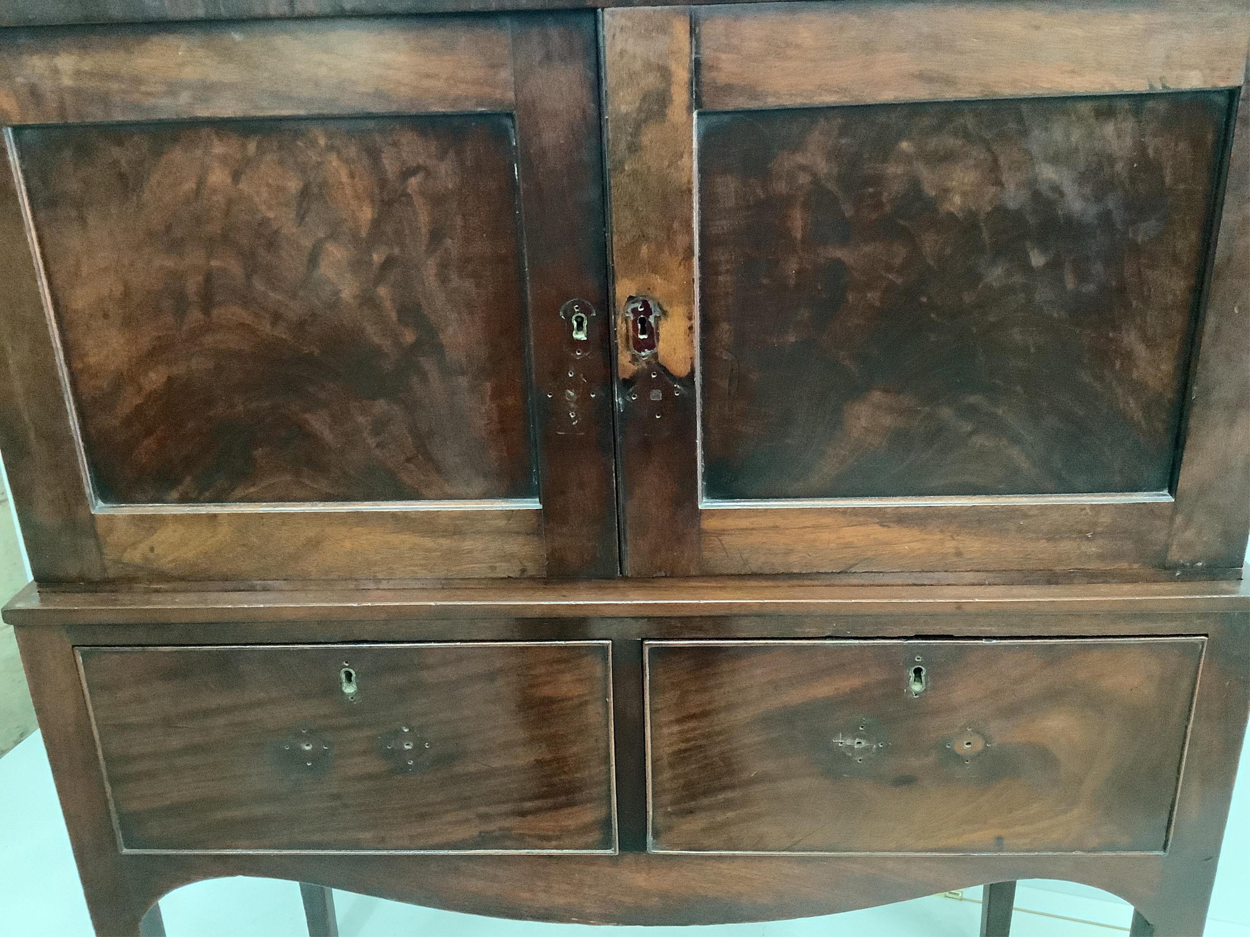 A George III collectors cabinet on stand, satinwood drawer fronts, ebony drawer linings, width 93cm, depth 46cm, height 122cm. Condition - fair